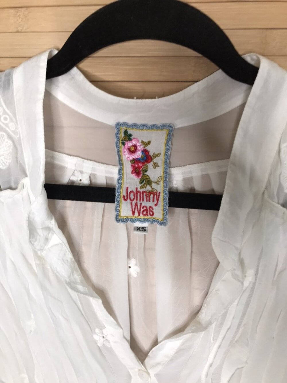 Johnny Was Boho Tunic Top Blouse White Lace Pintuck Eyelet Detail Cotton  XS - Picture 7 of 7